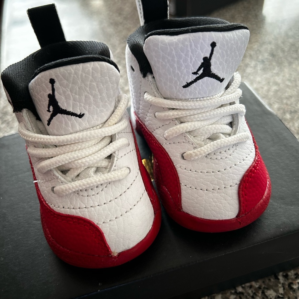 Kids Jordan Red and White Sneakers